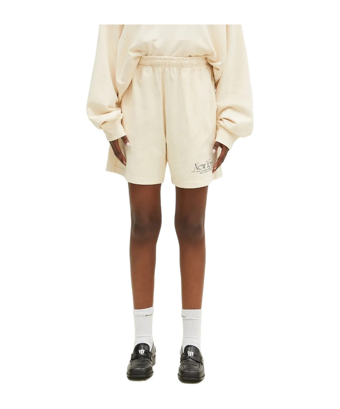 Shop Sporty And Rich Elastic Waist Shorts In Beige