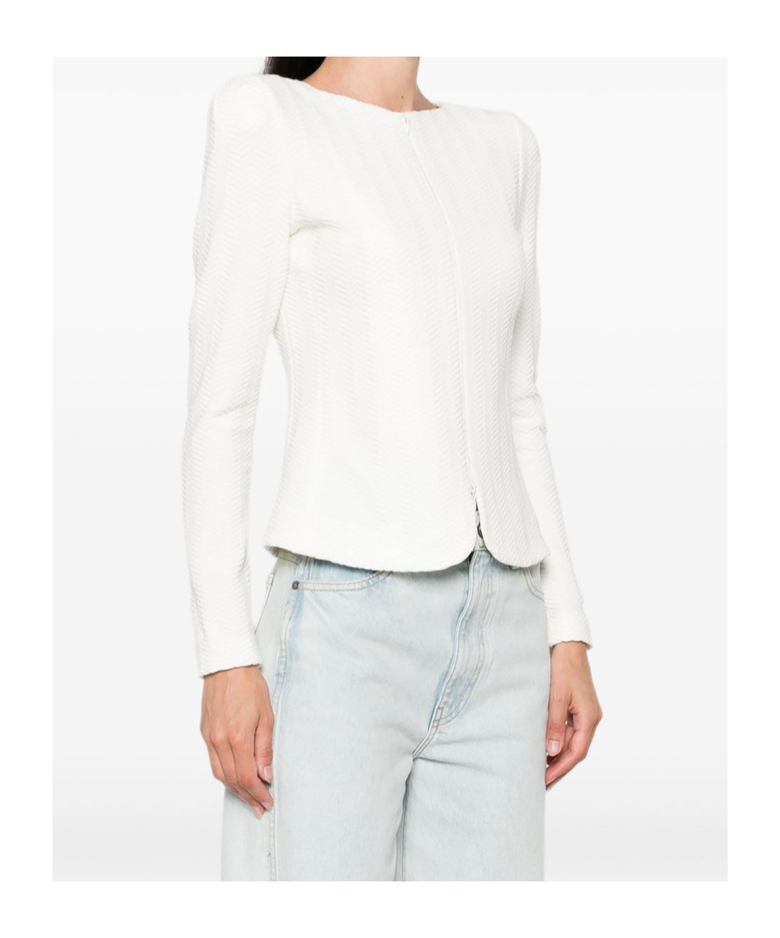 Emporio Armani Herringbone-pattern Zip-up Jacket In White