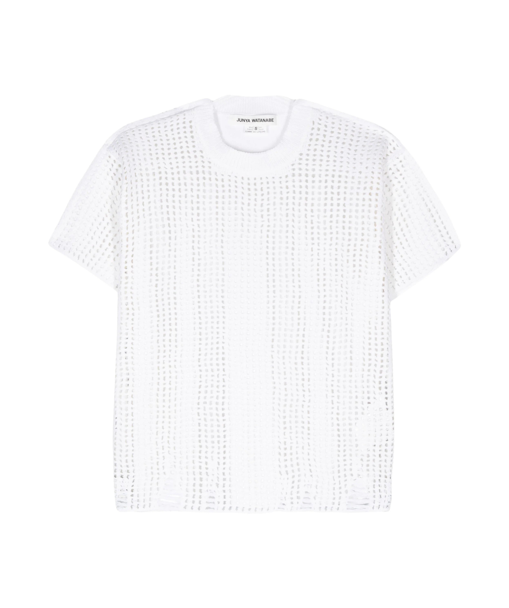 Junya Watanabe Lightweight Open-knit Crewneck Panelled T-shirt In White