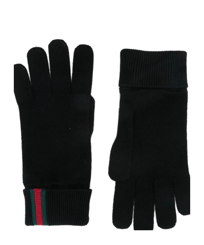 Gucci Wool Gloves With Web In Black