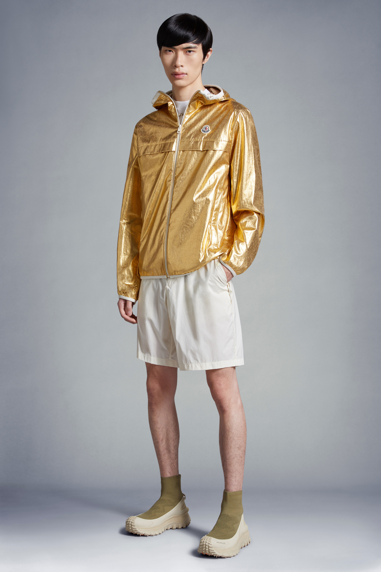 Moncler Roques Laminated Hooded Jacket In Yellow