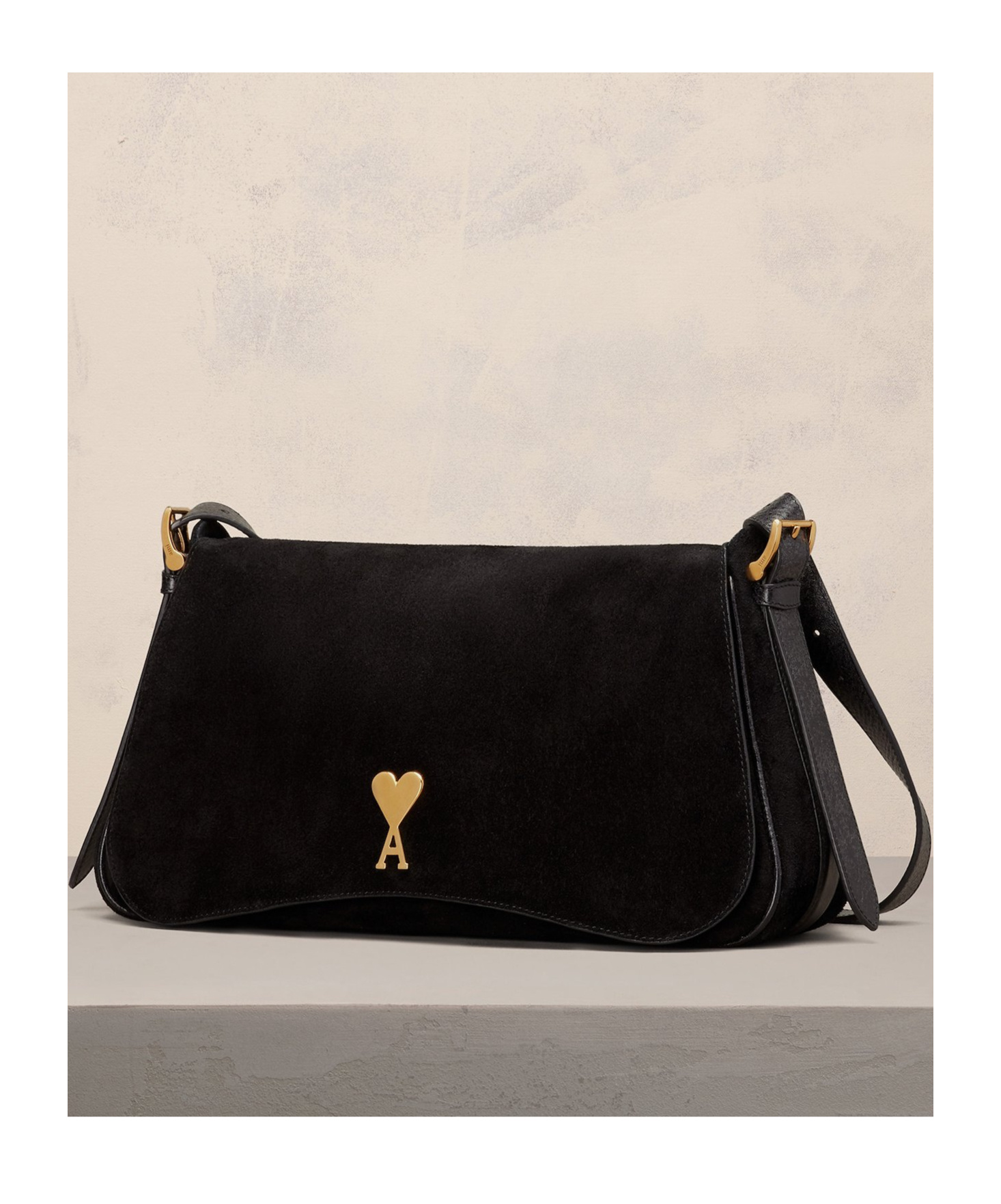 Ami Alexandre Mattiussi Paname Paname Suede Shoulder Bag In Black