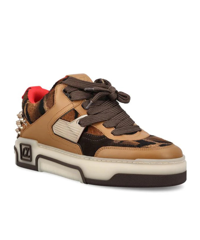 Christian Louboutin Animal Print Low Top Sneakers With Studs In Brown