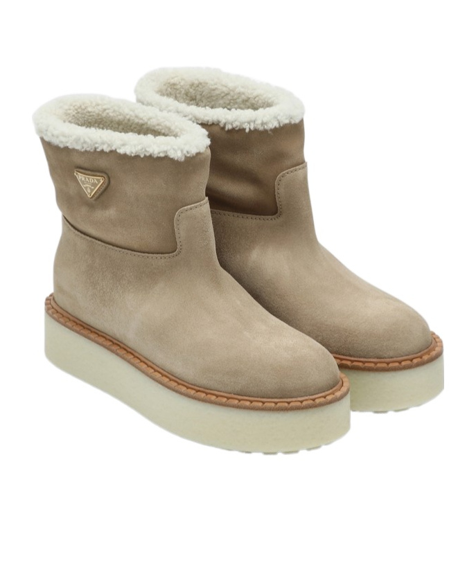 Prada Evolve Genuine Shearling Bootie In Brown
