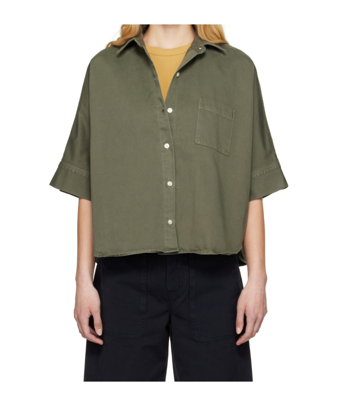 Citizen Of Humanity Oversized Regenerative Cotton Poplin Shirt. Subtle Fading Throughout. In Green