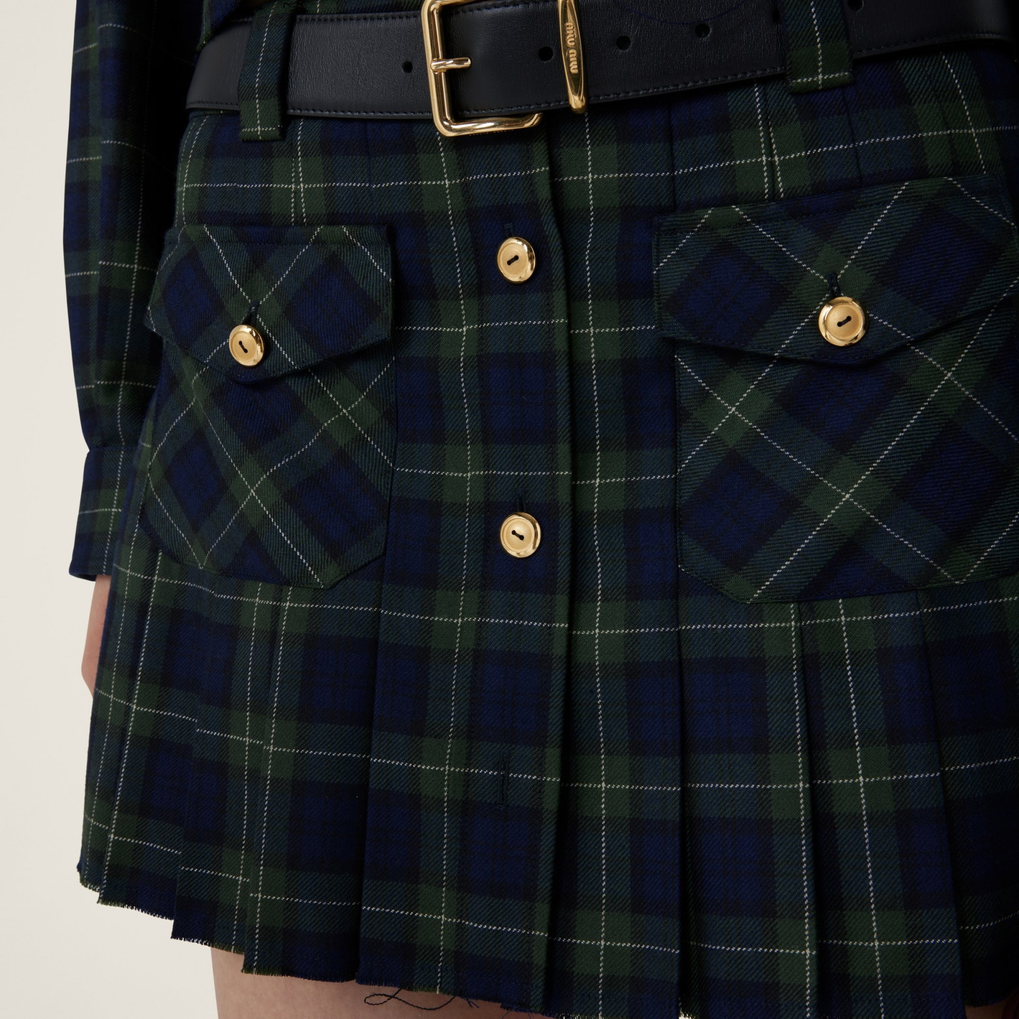 MIU MIU PLEATED TARTAN MINISKIRT