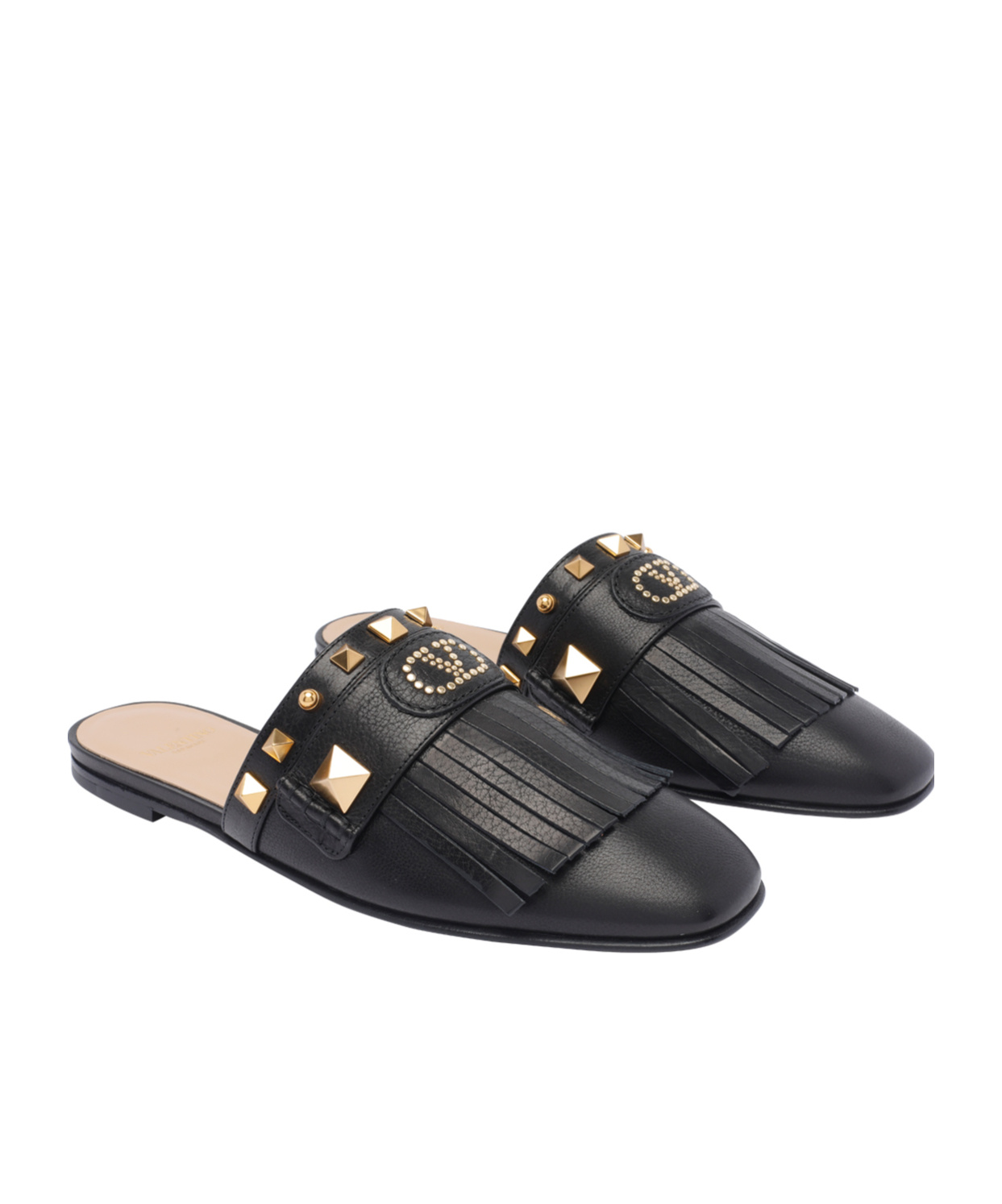 Valentino Round Head Slippers In Black