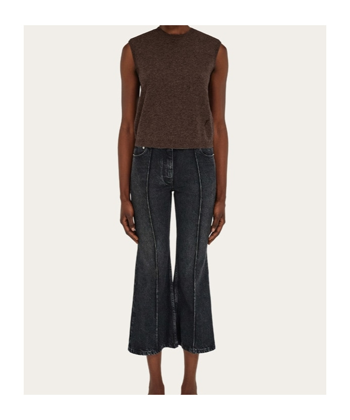 Ferragamo Chocolate Stretch Wool Blend Sleeveless Sweater