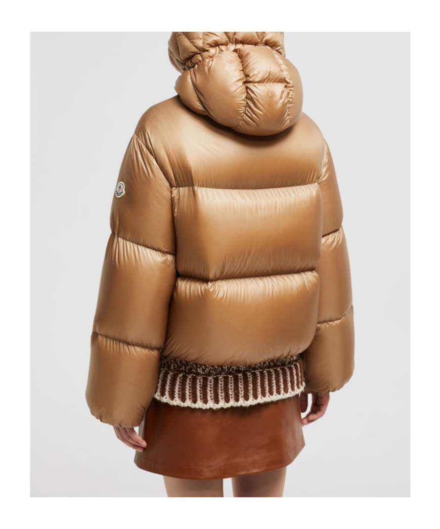 Moncler Borey Hooded Short Down Jacket Beige In Nude