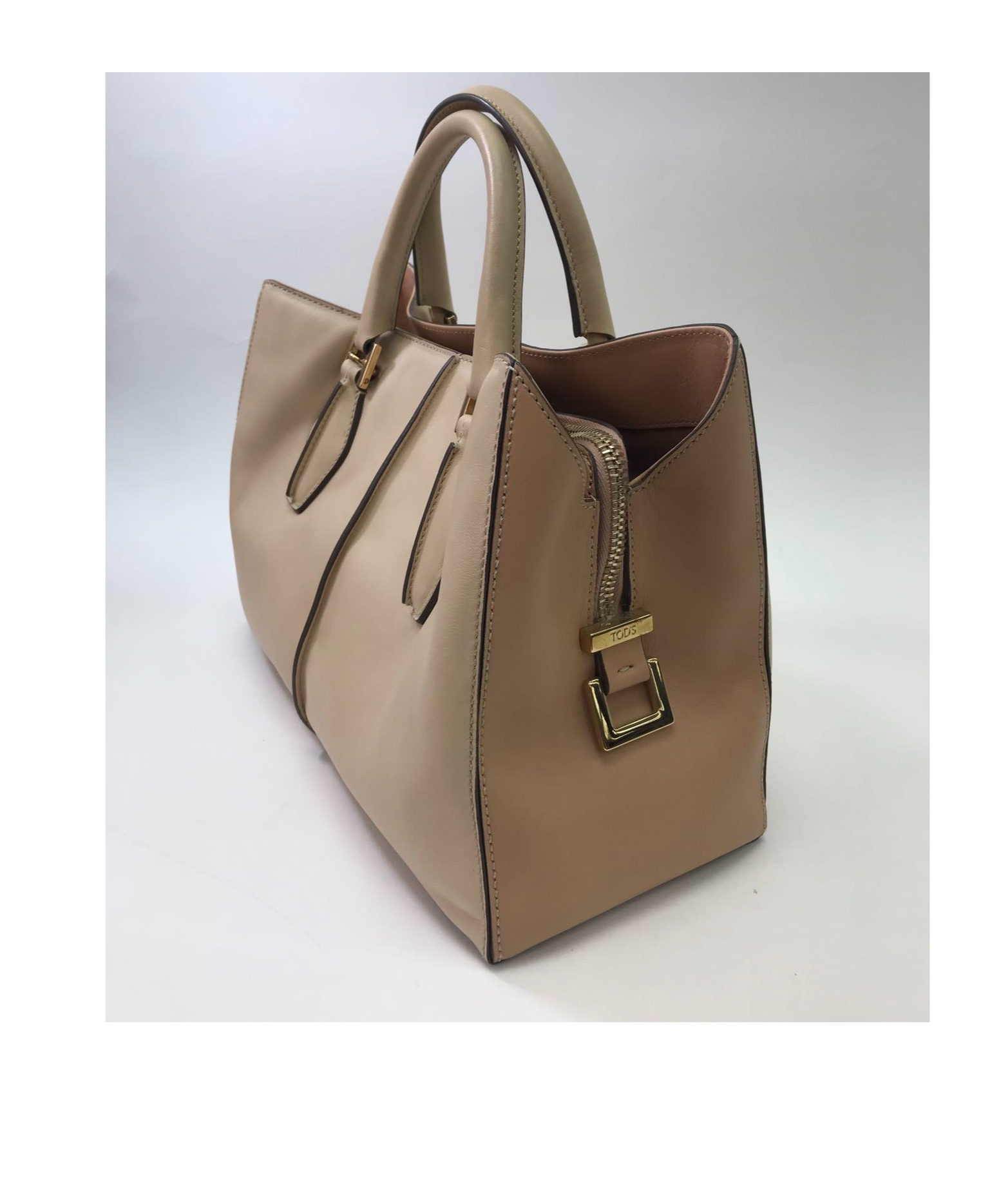 Shop Tod's Double Handle Shoulder Bag In Nude