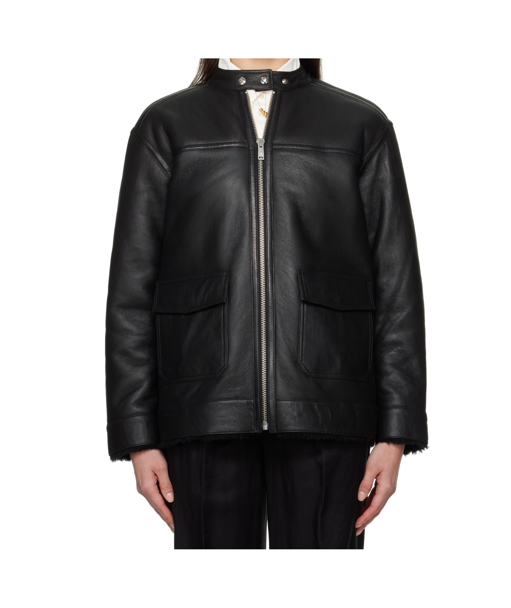 Anine Bing Long Sleeve Leather Jacket In Black