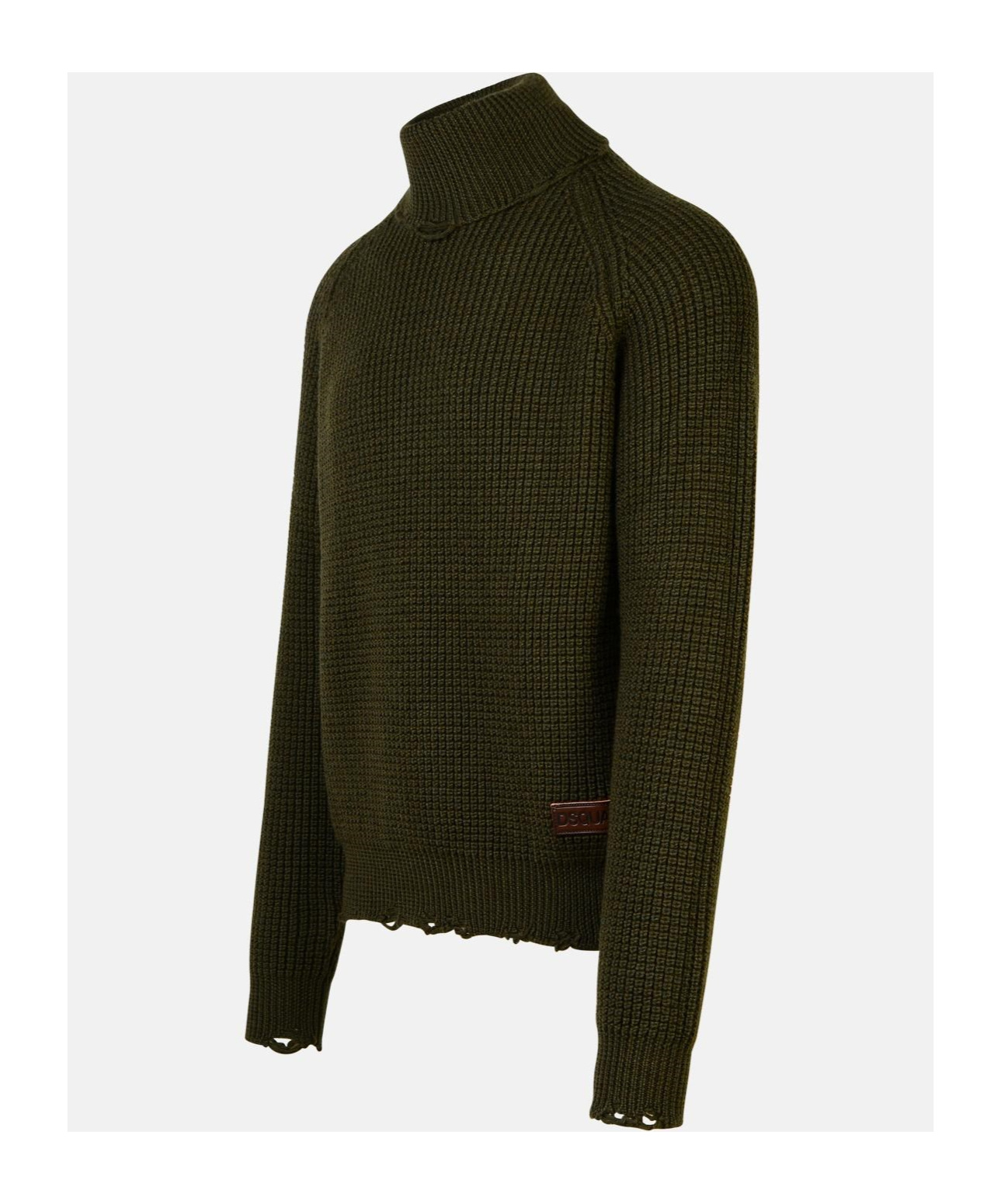 Dsquared2 Dark Green Wool Turtleneck Sweater In Black