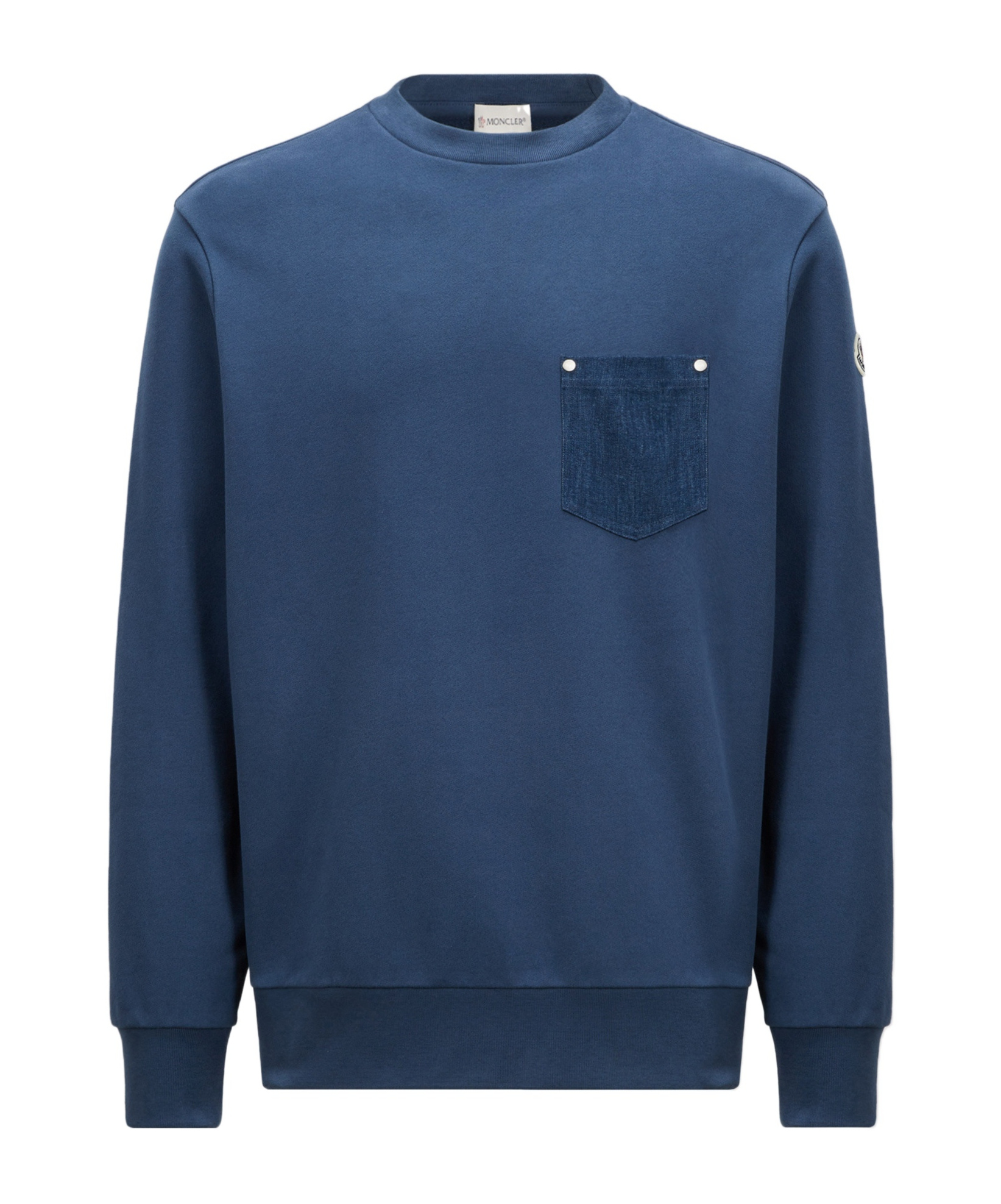 Shop Moncler Cotton Denim Sweatshirt In Blue