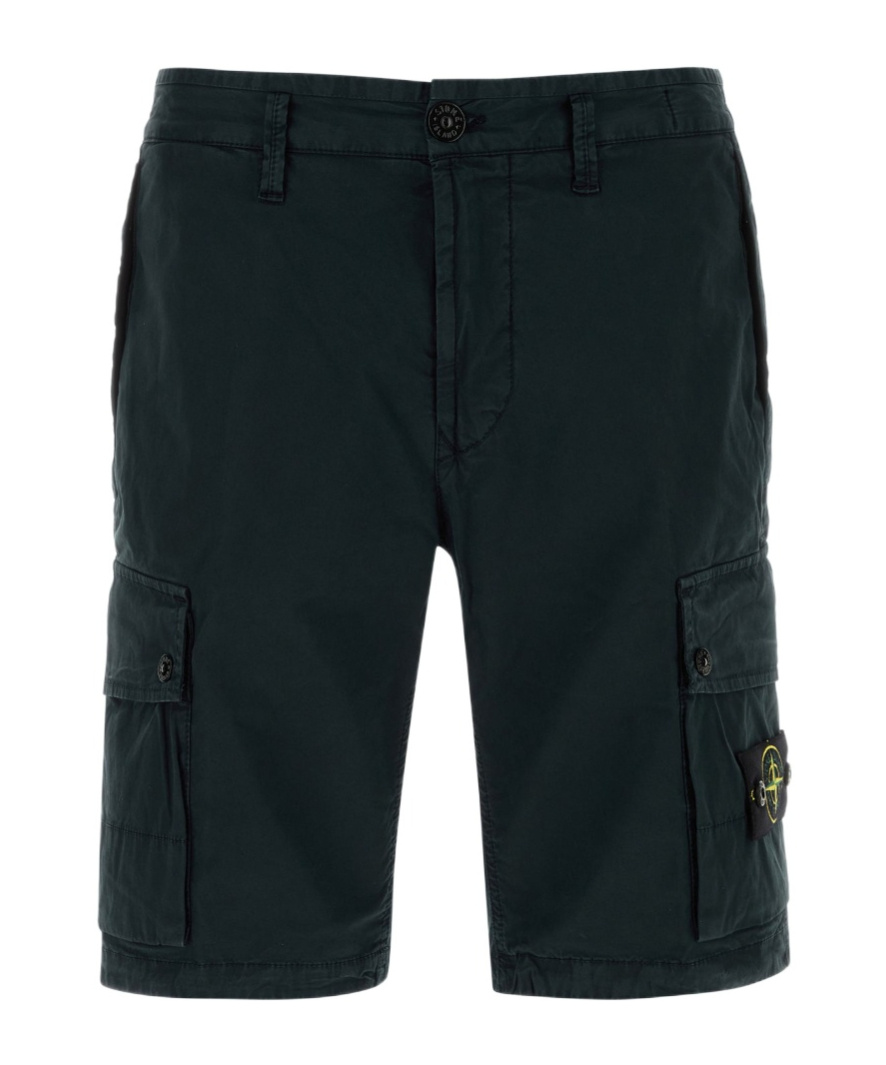 Stone Island Cotton Bermuda Shorts Featuring Cargo Pockets In Black