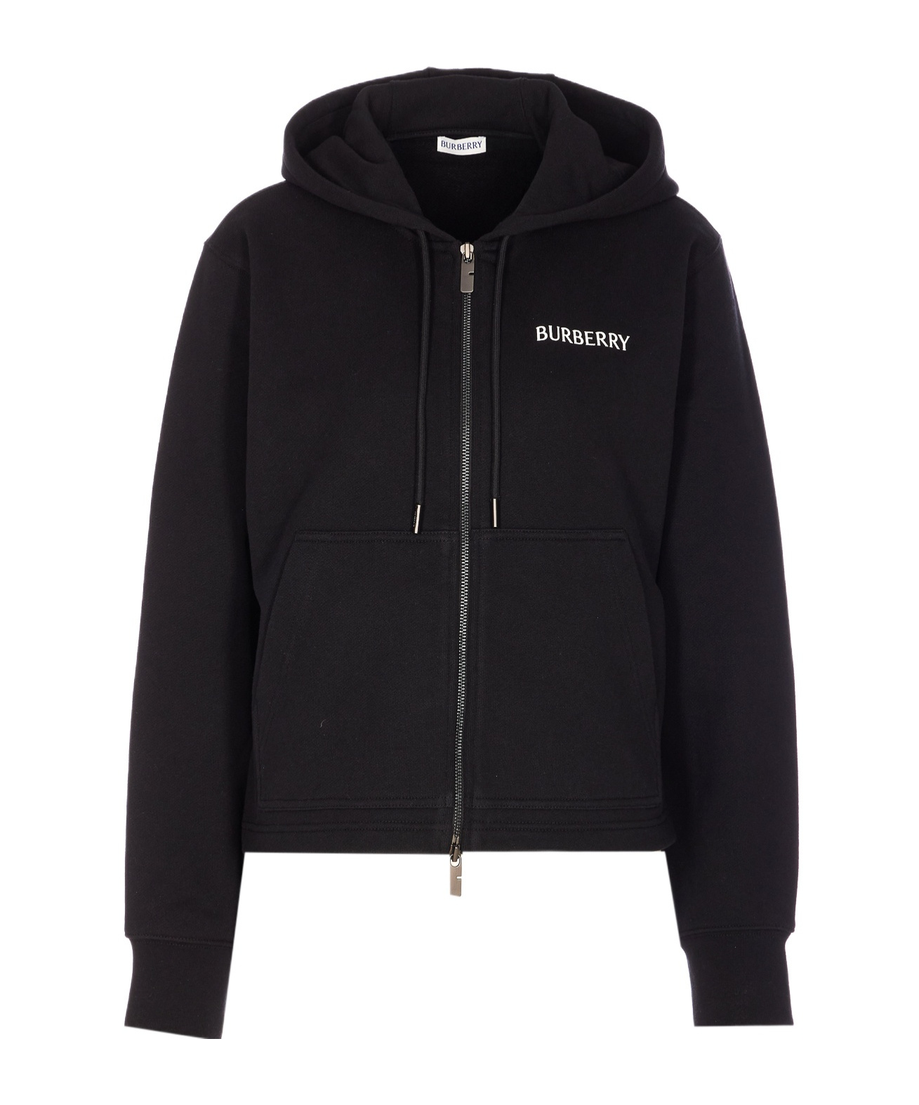 Burberry Logo Printed Zip-up Drawstring Hoodie In Black