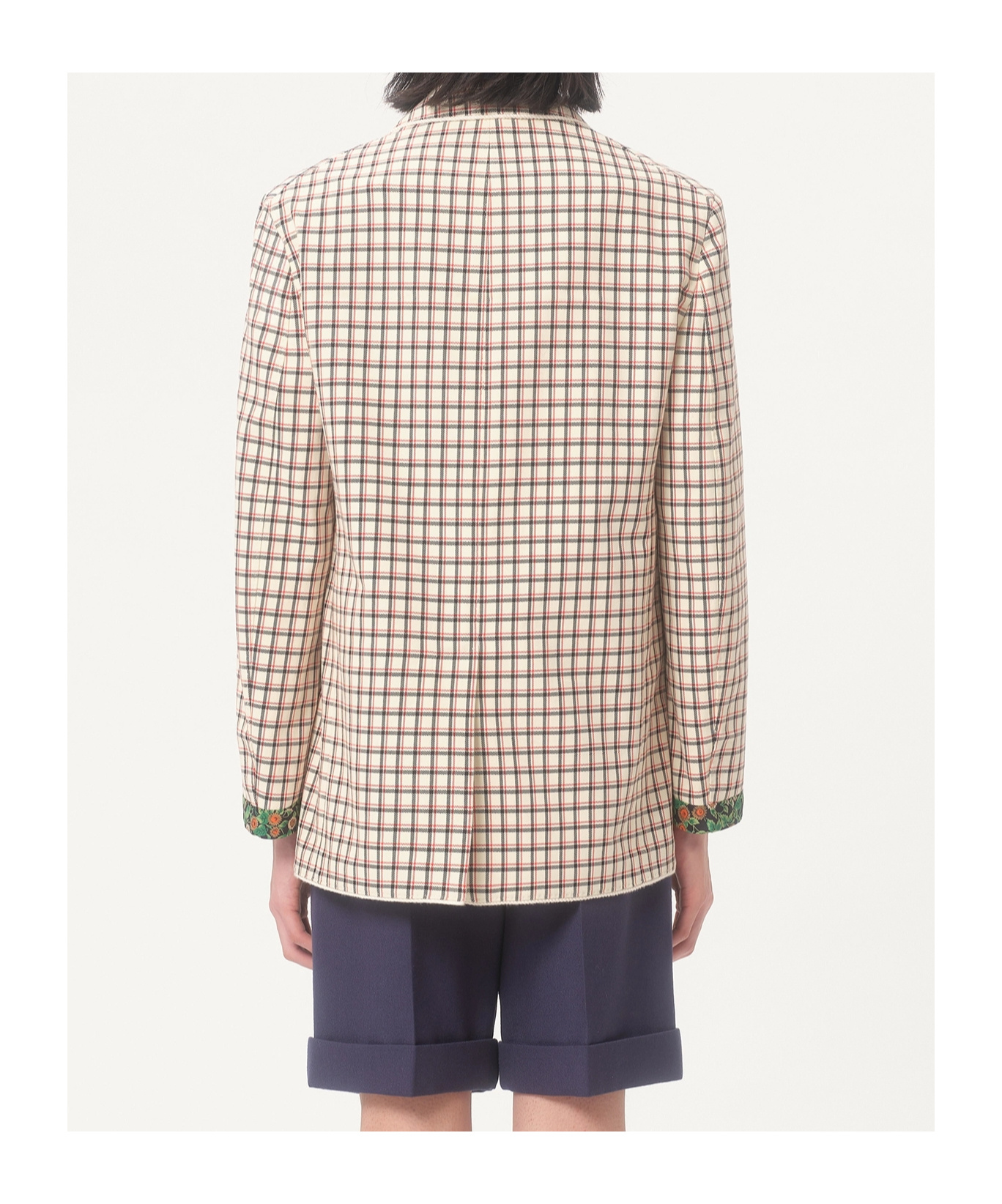 Valentino Single-breasted Cotton Jacket With Check Pattern And Printed Edges