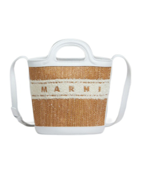 Marni Small Tropicalia Logo-embroidered Bucket Bag In White