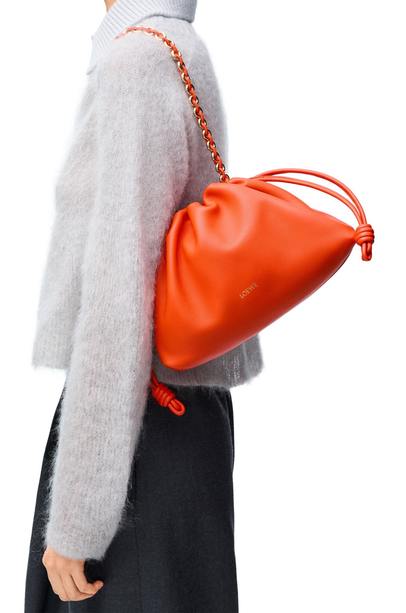 Loewe Womens Vivid Orange Flamenco Medium Leather Shoulder Bag In Orange