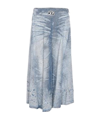 Diesel Acid-wash Logo-plaque Denim Midi A-line Skirt In Gray