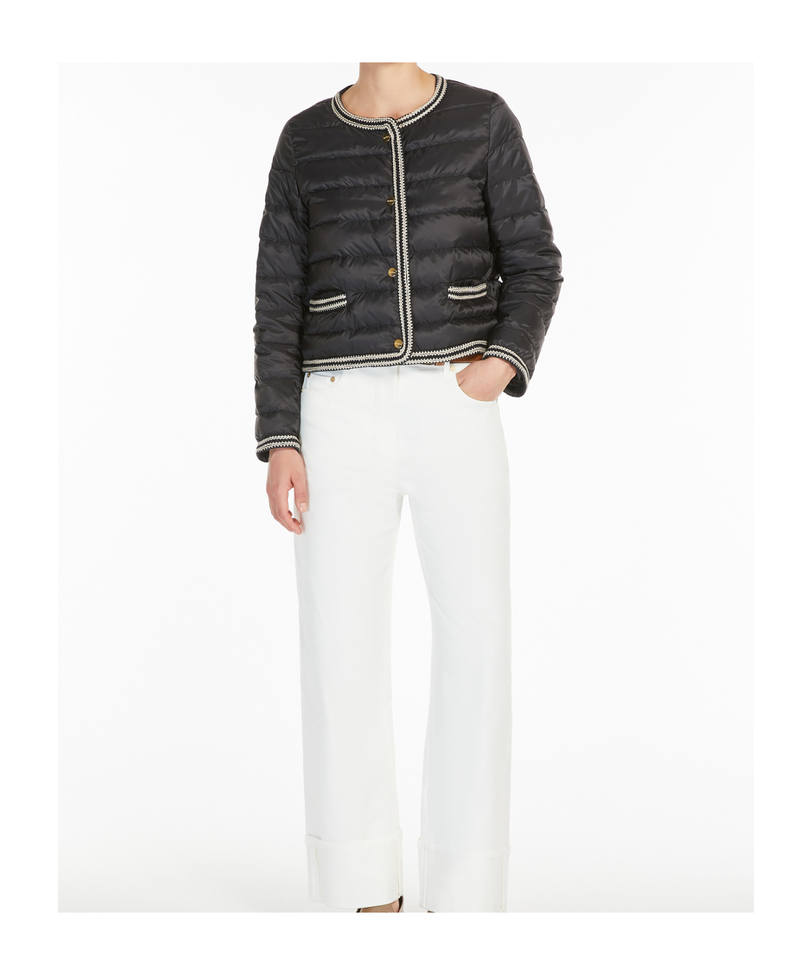 Max Mara Water-repellent Canvas Crew-neck Jacket In Black