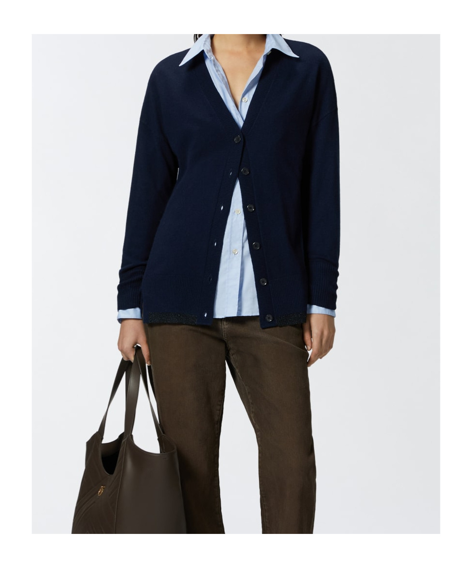 Pinko Wool And Cashmere Cardigan With Lurex Edging In Black