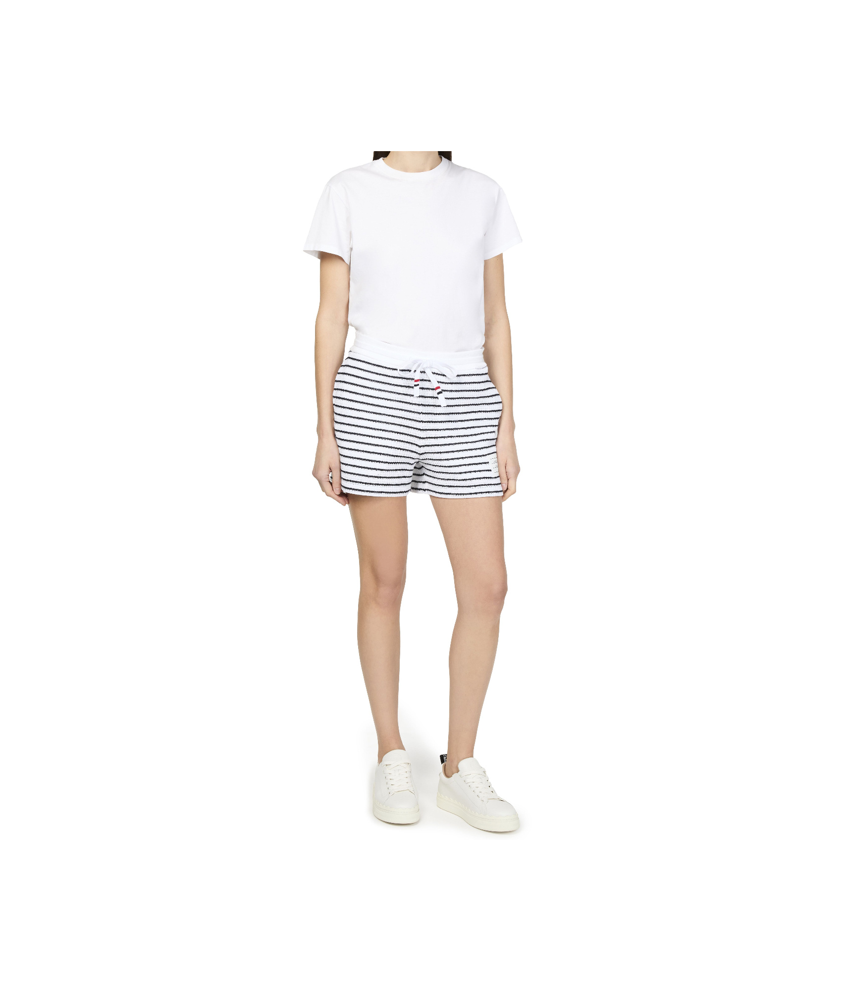 Thom Browne Striped Cotton Shorts With Adjustable Drawstring In White