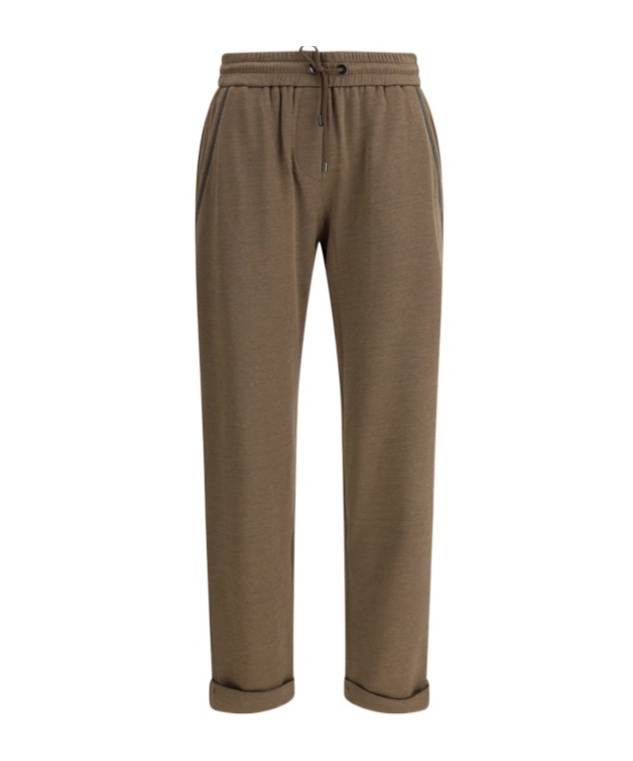 Brunello Cucinelli Cotton-silk Blend Joggers With Side Monile Detail In Brown