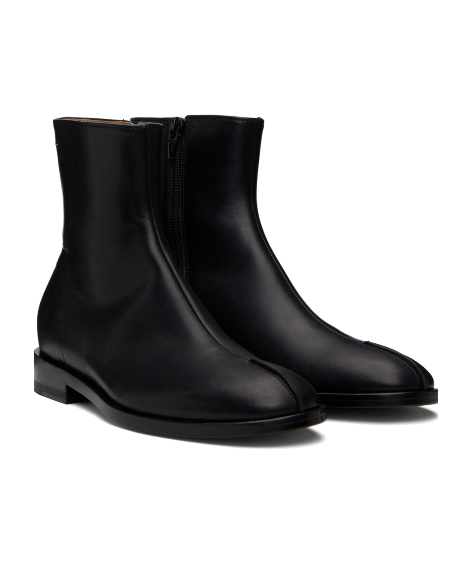 Mm6 Maison Margiela Black Shiny Vegetable Tanned Leather Trunk Boots In Black