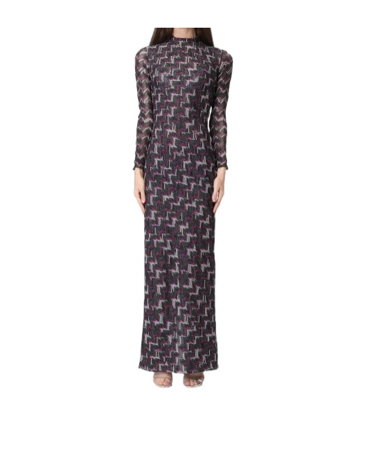 Missoni Metallic Zigzag Long-sleeve Maxi Dress In Purple