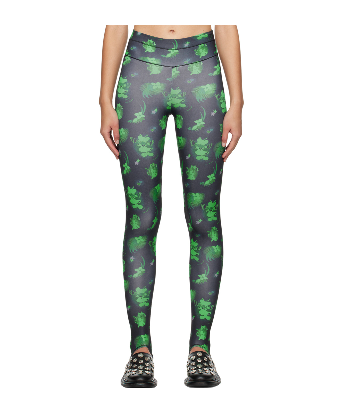 Chopova Lowena Black & Green Neon Cartoon Leggings In Green