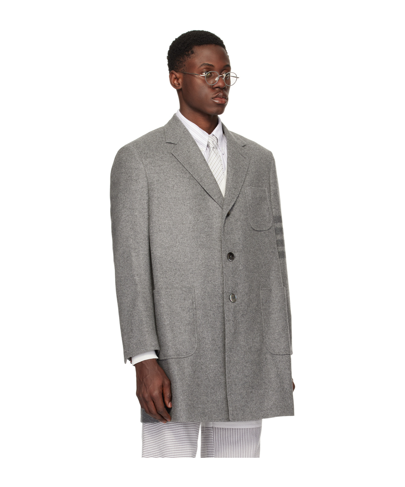 THOM BROWNE FOUR-STRIPED BUTTON COAT