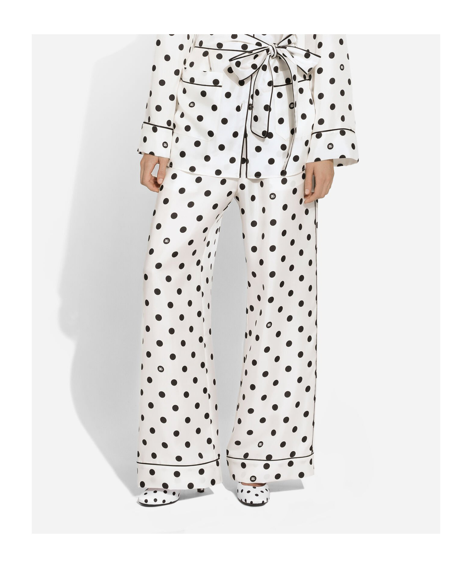 Dolce & Gabbana Silk Polka Dot Print Pajama In White