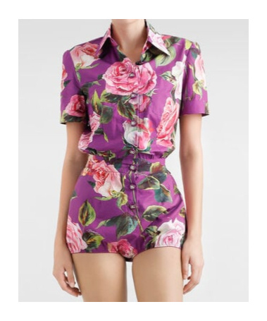 Dolce & Gabbana Cotton Playsuit With Rose Print In Multicolor
