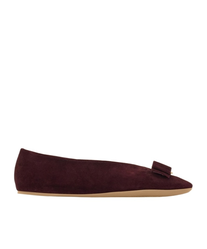 Ferragamo Bow Detail Flat Sole Ballerina Shoes In Burgundy
