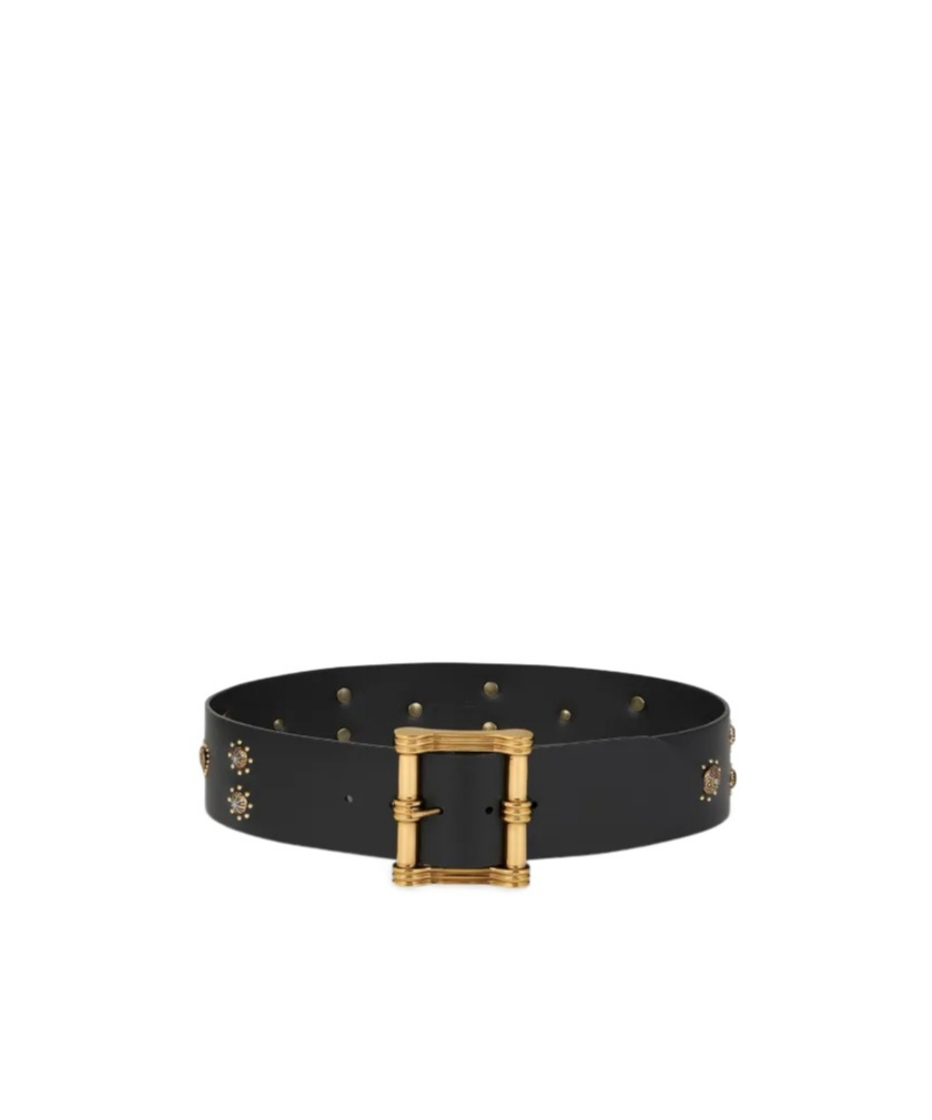 Etro Leather Belt With Studs In Black