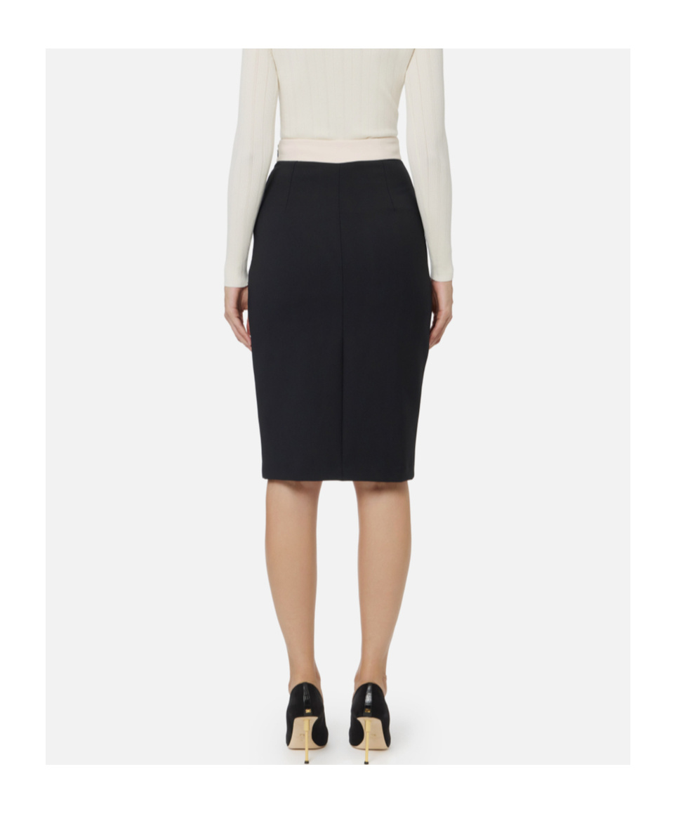 Elisabetta Franchi Crepe Pencil Skirt With Buttoned Patch Pockets In Black