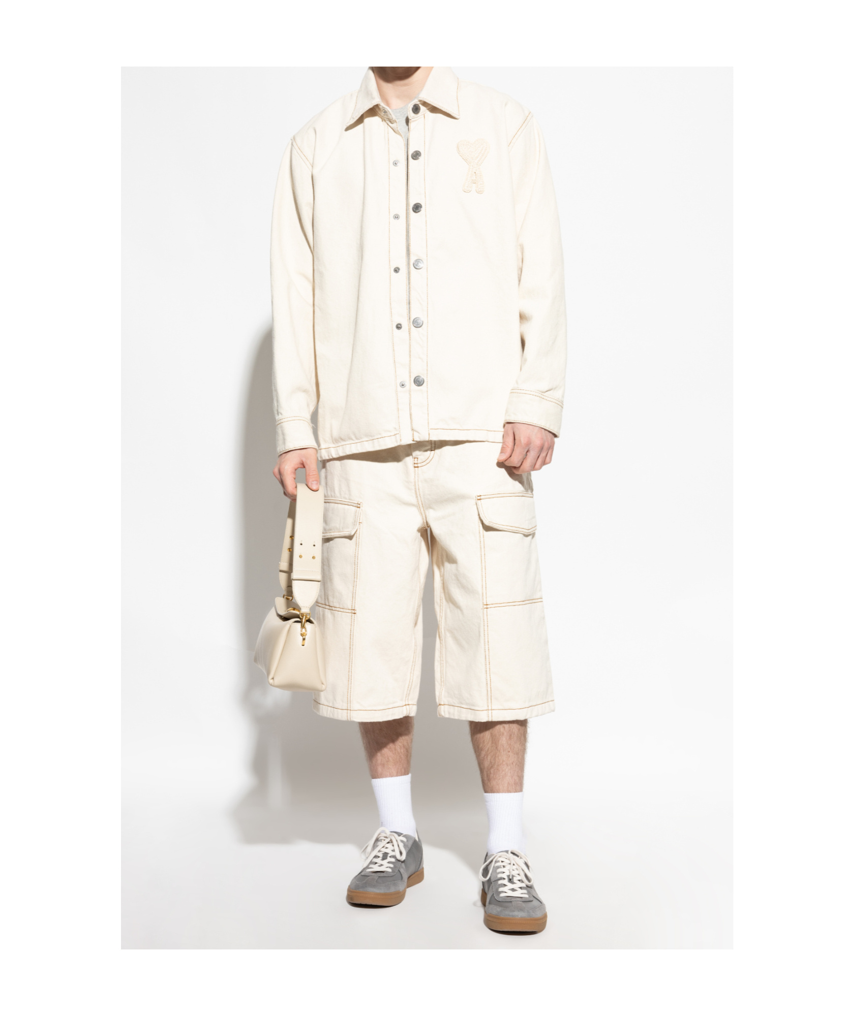 Shop Ami Alexandre Mattiussi Belt Loop Shorts In Cream