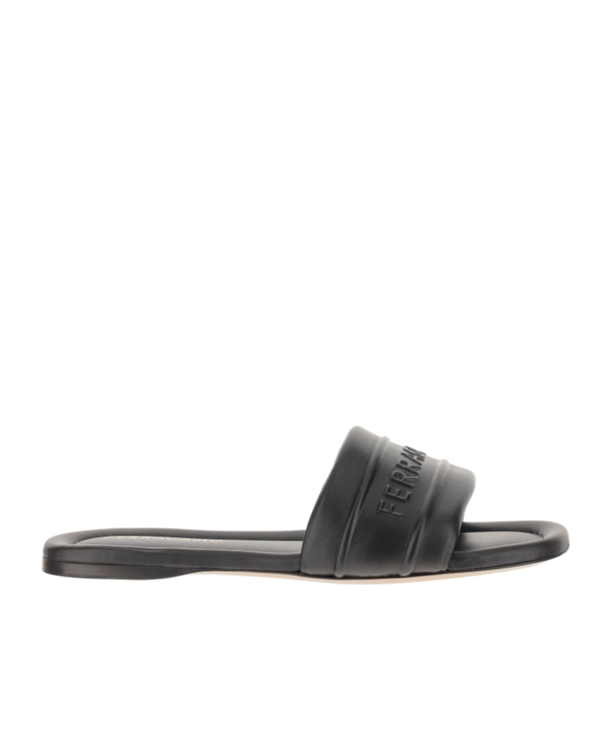 Ferragamo Round Head Slippers In Black