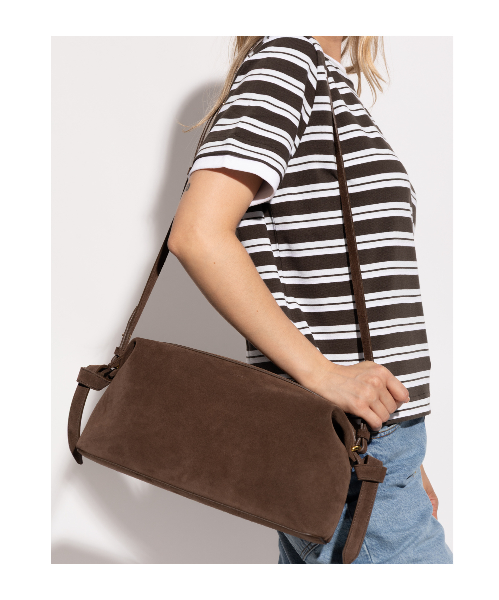 Yuzefi Brioche Knotted Suede Shoulder Bag In Brown