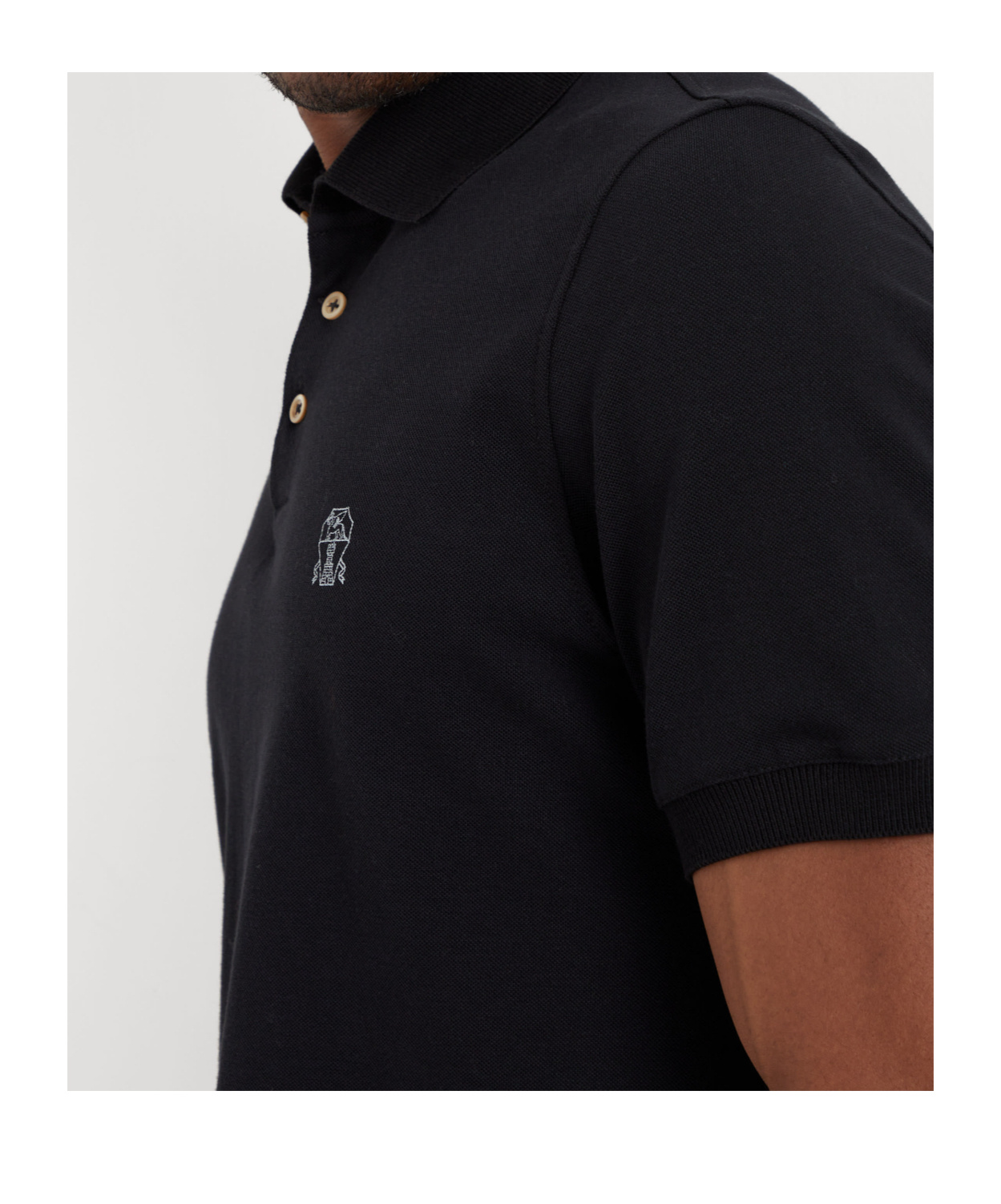 Brunello Cucinelli Midnight Polo Shirt With Buttoned Placket In Black
