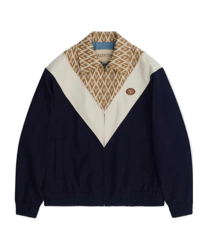 Valentino Wool And Cotton Jacket With Chevron Pattern In Black