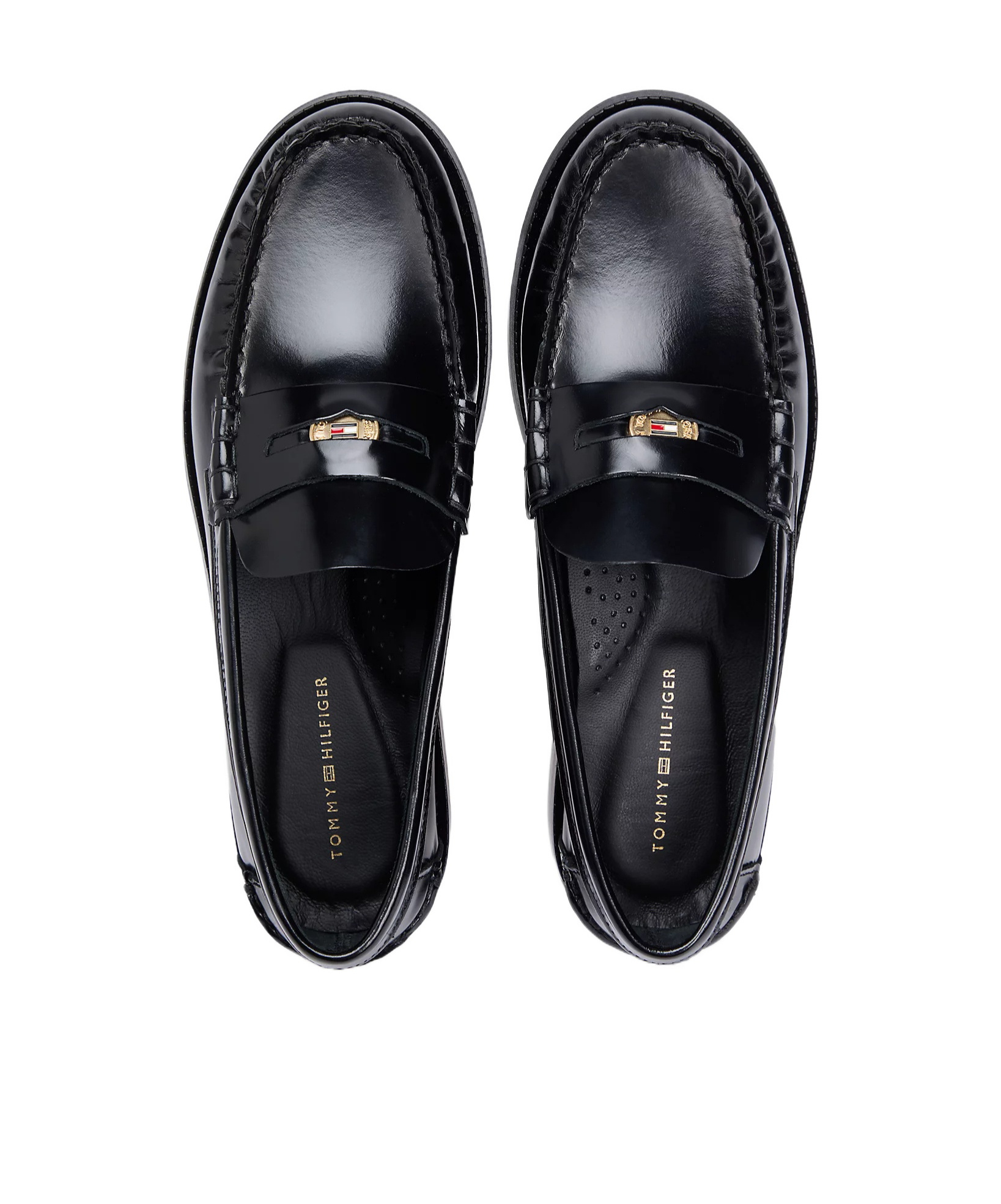 Tommy Hilfiger Patent Leather Cushioned Loafers In Black