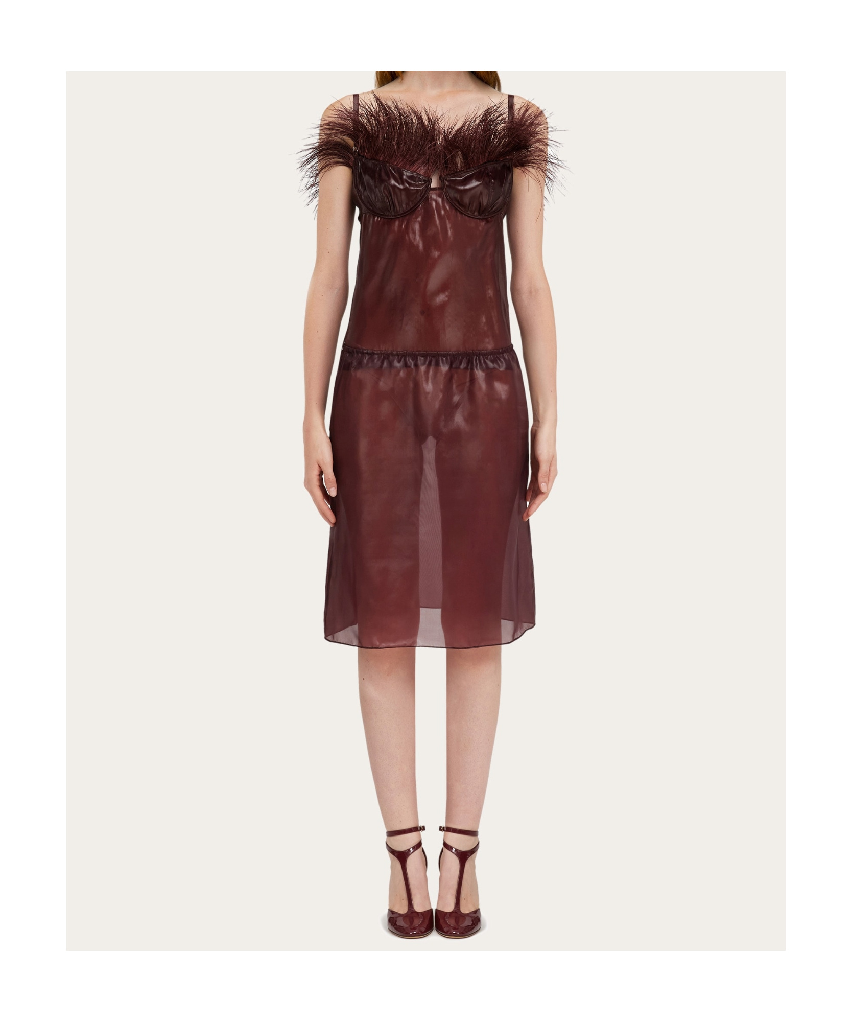 Ferragamo Feather-detailed Organza Camisole Top In Red