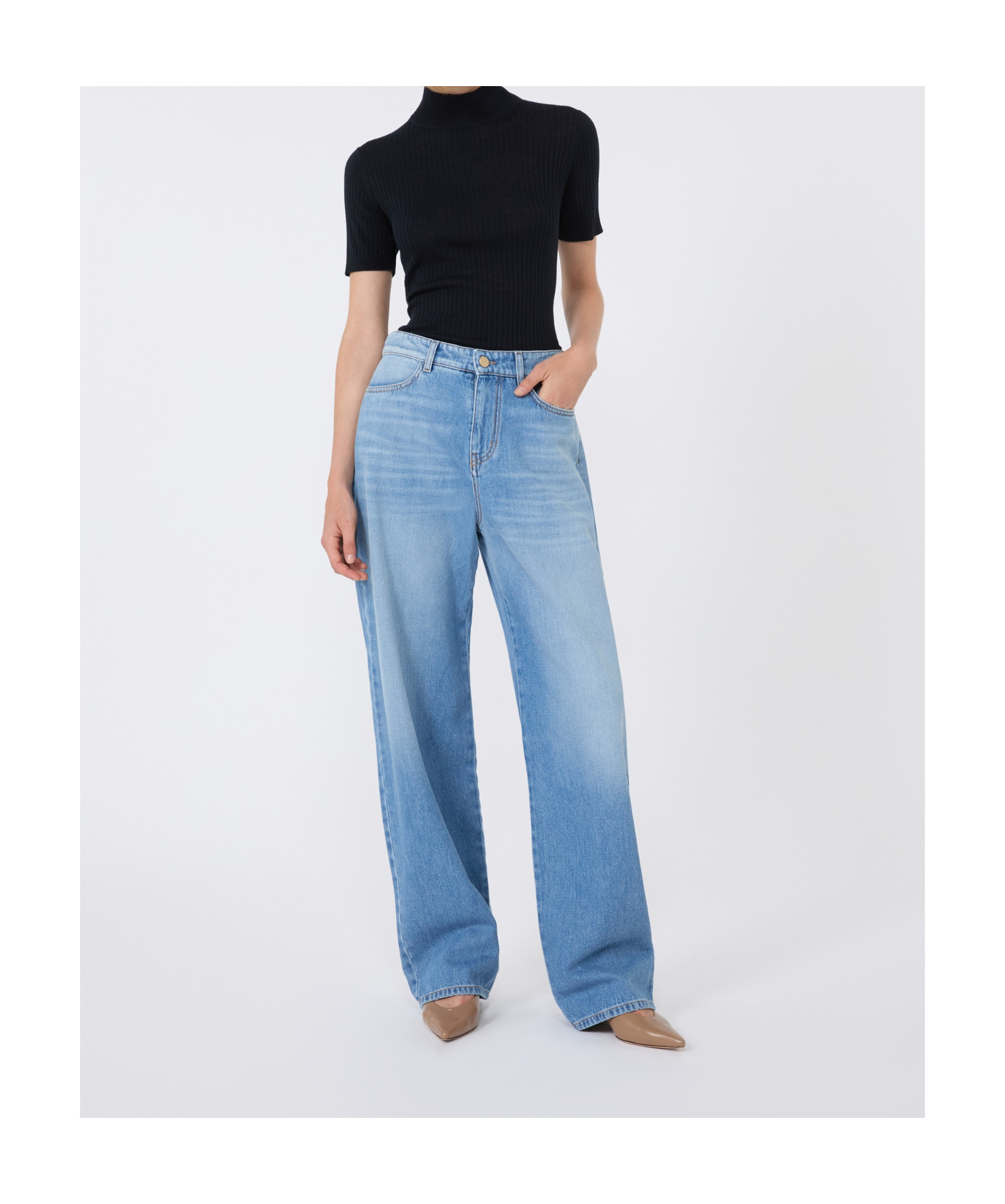 Max Mara Turtleneck In Silk And Wool In Black