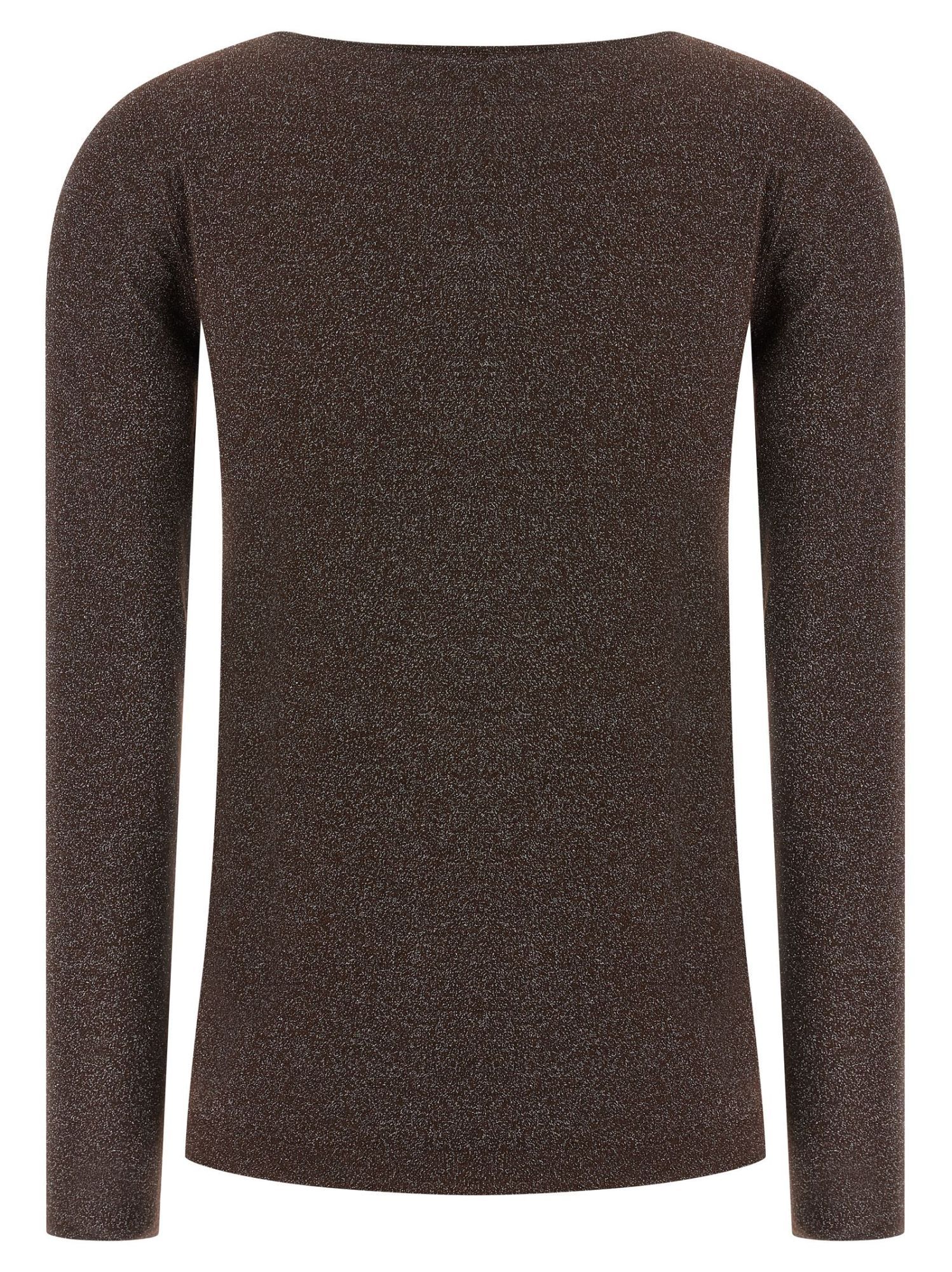 Brunello Cucinelli Shimmering Metallic Knit Top With Long Sleeves In Brown