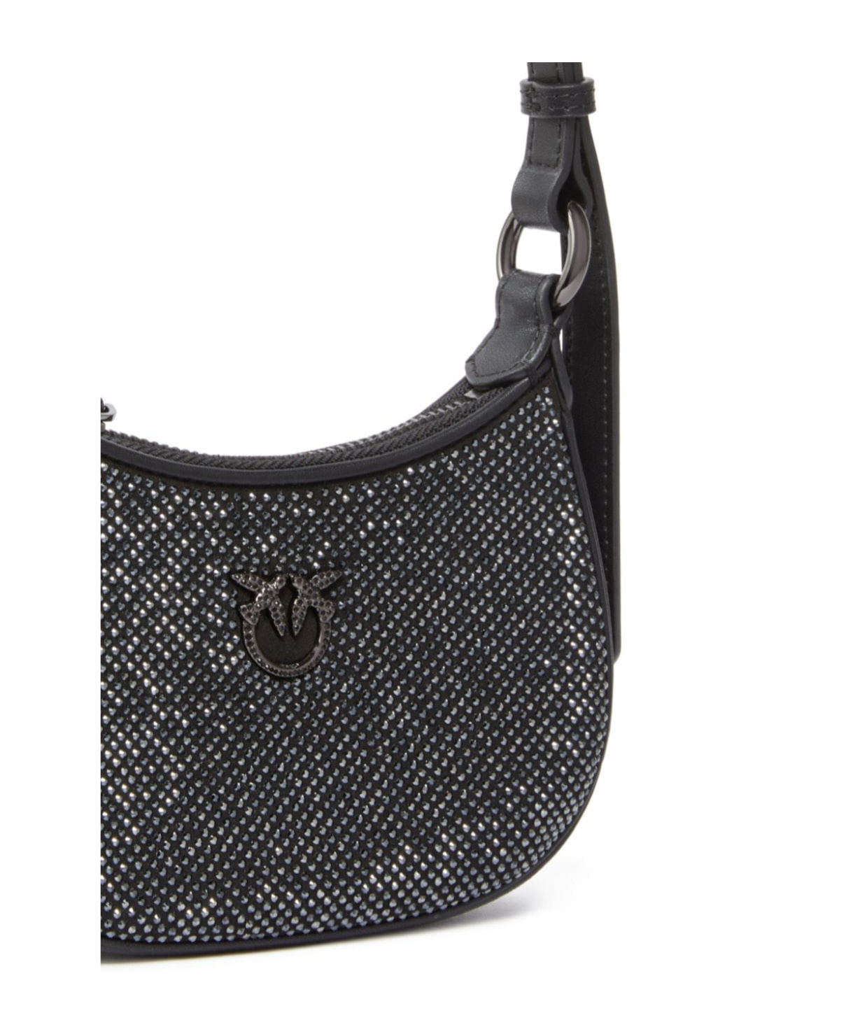 Shop Pinko Half Moon Baby Strass Shoulder Bag In Black