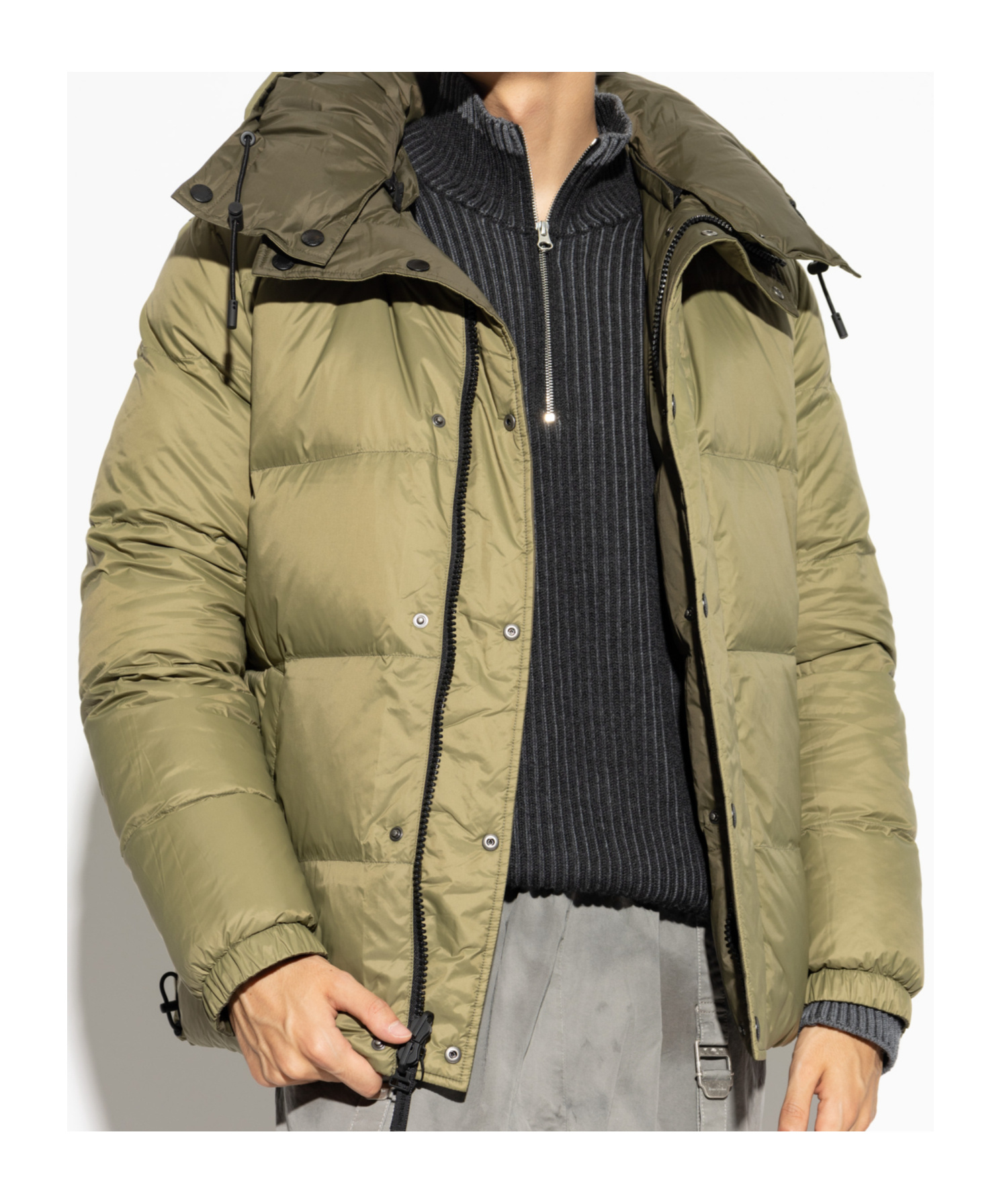 Yves Salomon Hooded Puffer Jacket In Green