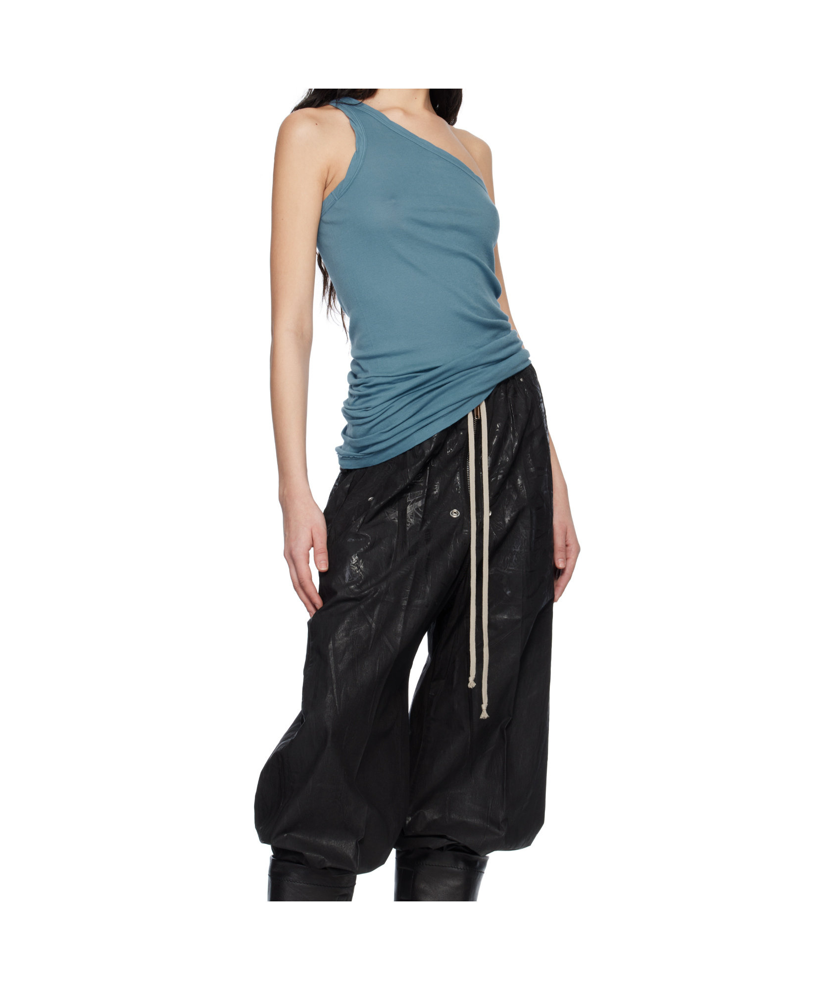 Rick Owens Drkshdw Blue Hollywood One Shoulder Tank Top In Blue