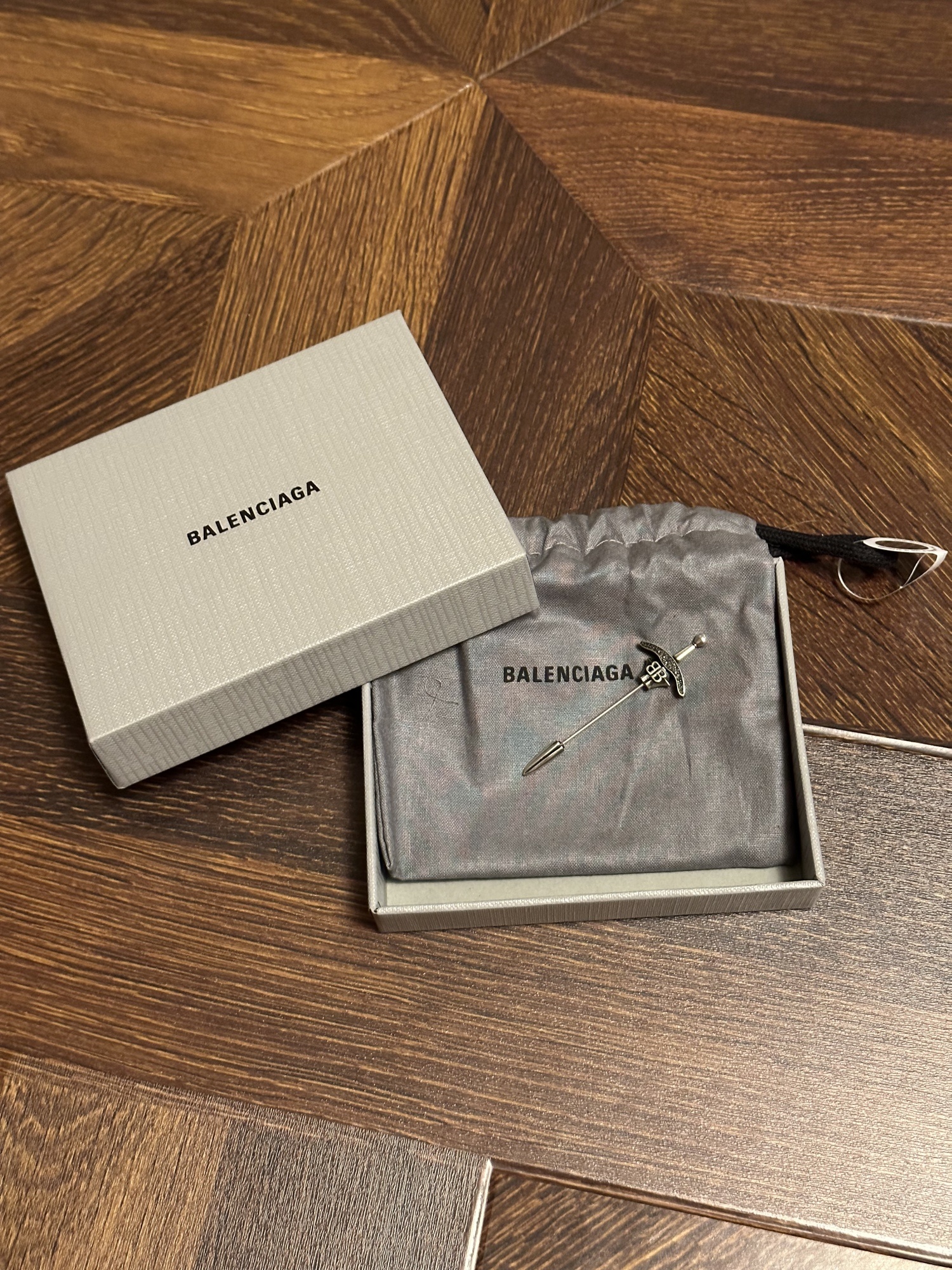 Balenciaga Logo-plaque Sword Brooch In Bronze