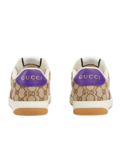 Gucci Beige Ebony Textile Gg Supreme Screener Sneakers In White